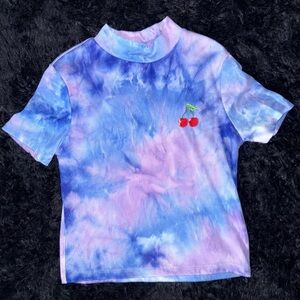 Charlotte Russe Purple and Blue Tie-Dye Tee with Cherry
